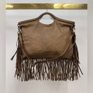 (086-MOC) FRINGE LEATHER HANDBAG WITH SHOULDER STRAP